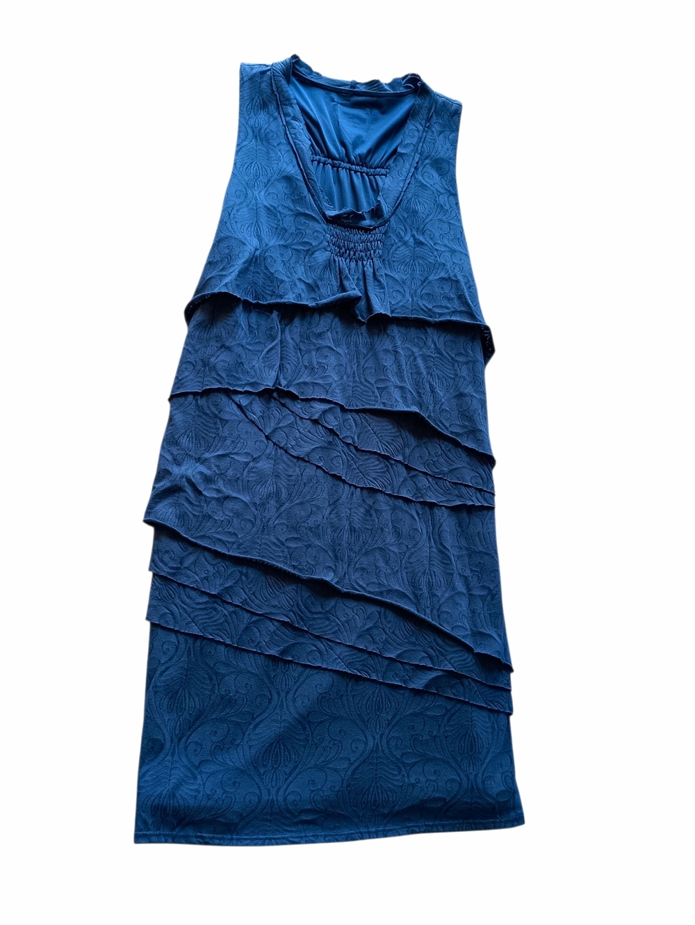Blue Tiered Ruffle Sleeveless Dress Stretchy Comfy Cotton Blend Fully Lined
